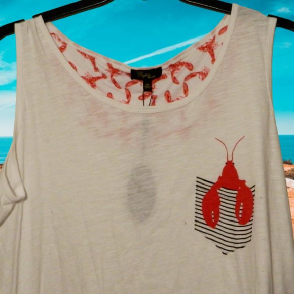 Cupio $38 12996 12996 White Tank with Lobster in Striped Pocket Tee 2X NWT - Picture 2 of 2